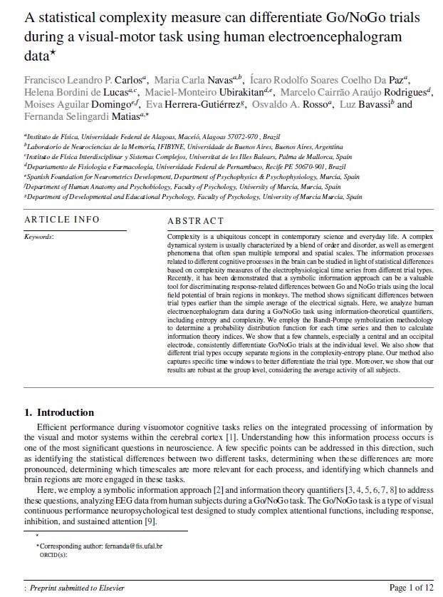 a statistical complexity measure can differenciate go nogo trials during vcpt task